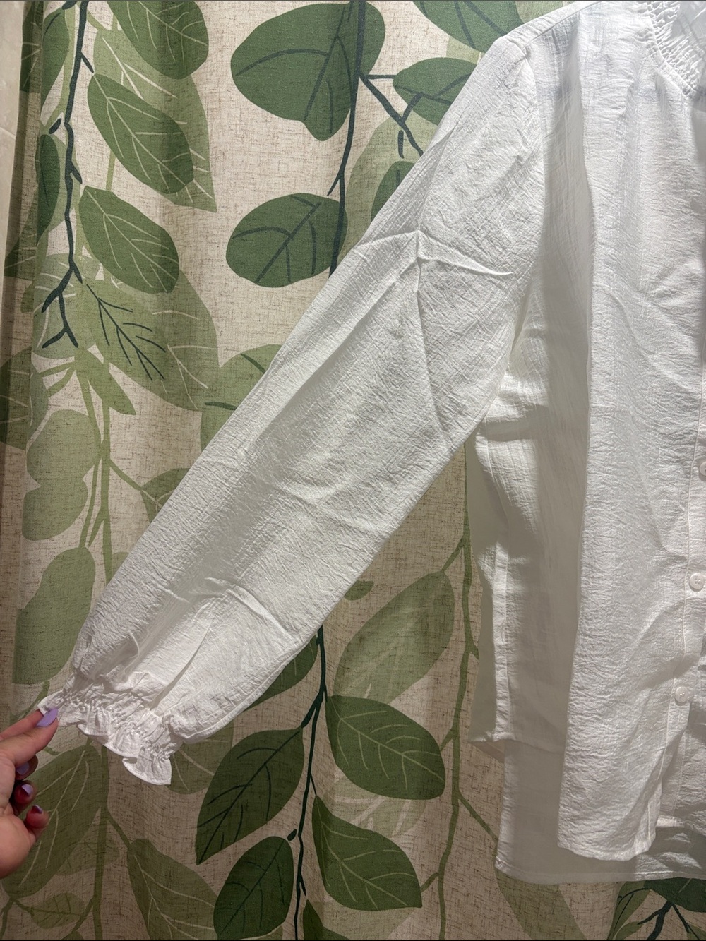 Mystree White Ruffle Neck Button-Down Shirt - Picture 5 of 6